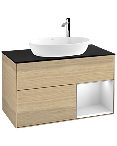 Villeroy und Boch Finion Villeroy und Boch Finion F902MTPC 100cm, cover plate black matt, shelves white matt lacquer, Oak Veneer