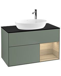 Villeroy und Boch Finion Villeroy und Boch F902PCGM 100cm, plaque de recouvrement noir mat, étagères Oak Veneer , Olive Matt Lacquer