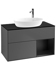 Villeroy und Boch Finion Villeroy und Boch F902PDGK 100cm, plaque de recouvrement noir mat, étagères laqué noir mat, anthracite mat