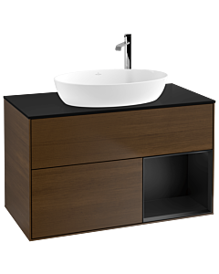 Villeroy und Boch Finion Villeroy und Boch Finion F902PDGN 100cm, cover plate black matt, shelves black matt lacquer, walnut veneer