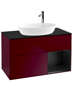 Villeroy und Boch Finion Villeroy und Boch F902PDHB 100cm, plaque de recouvrement noir mat, étagères laqué noir mat, Peony Matt