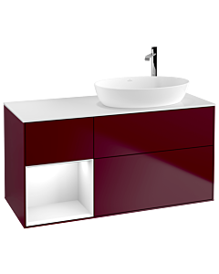 Villeroy und Boch Finion Waschtischunterschrank F921GFHB 120cm, Abdeckplatte white matt, Regale Glossy white lacquer, Peony Matt