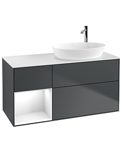 Villeroy und Boch Finion Waschtischunterschrank F921GFHG 120cm, Abdeckplatte white matt, Regale Glossy white lacquer, Midnight Blue Matt Lacquer