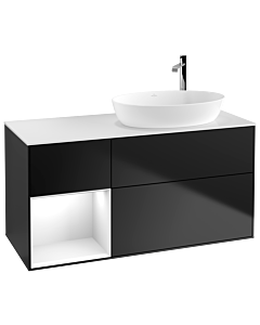 Villeroy und Boch Finion Villeroy und Boch F921GFPD 120cm, plaque de recouvrement blanc mat, étagères Laque blanche brillante, laque noire mate