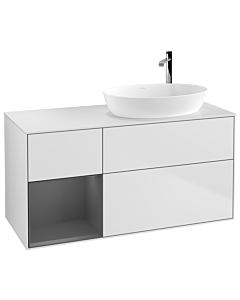 Villeroy und Boch Finion Villeroy und Boch F921GKMT 120cm, plaque de finition blanc mat, étagères laqué anthracite mat, laqué blanc mat