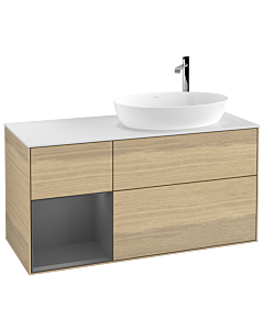Villeroy und Boch Finion Waschtischunterschrank F921GKPC 120cm, Abdeckplatte white matt, Regale Anthracite matt lacquer, Oak Veneer