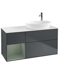 Villeroy und Boch Finion Villeroy und Boch F921GMHG 120cm, plaque de recouvrement blanc mat, étagères laqué olive mat, Midnight Blue Matt Lacquer