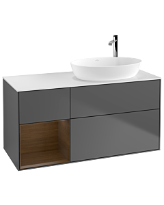 Villeroy und Boch Finion F921GNGK 120cm, plaque de recouvrement blanc mat, étagères Walnut Veneer , anthracite mat