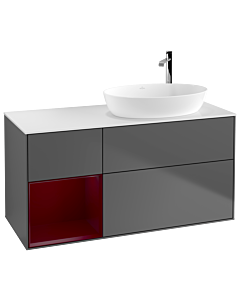 Villeroy und Boch Finion Waschtischunterschrank F921HBGK 120cm, Abdeckplatte white matt, Regale Peony matt lacquer, Anthracite matt