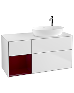 Villeroy und Boch Finion Waschtischunterschrank F921HBMT 120cm, Abdeckplatte white matt, Regale Peony matt lacquer, White matt lacquer