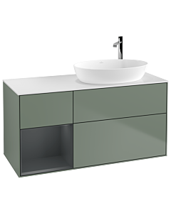 Villeroy und Boch Finion Villeroy und Boch F921HGGM 120cm, plaque de recouvrement blanc mat, étagères laqué mat Midnight, Olive Matt Lacquer