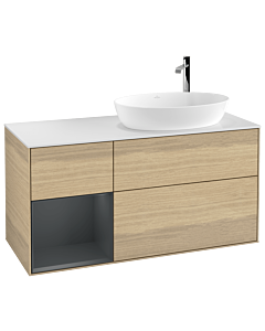 Villeroy und Boch Finion Waschtischunterschrank F921HGPC 120cm, Abdeckplatte white matt, Regale Midnight matt lacquer, Oak Veneer