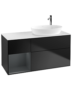 Villeroy und Boch Finion Villeroy und Boch F921HGPD 120cm, plaque de recouvrement blanc mat, étagères laqué mat minuit, laqué mat noir