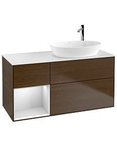 Villeroy und Boch Finion Villeroy und Boch F921MTGN 120cm, plaque de recouvrement blanc mat, étagères laqué blanc mat, placage noyer