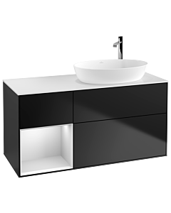 Villeroy und Boch Finion Villeroy und Boch F921MTPD 120cm, plaque de recouvrement blanc mat, étagères laqué blanc mat, laqué noir mat