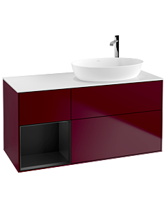 Villeroy und Boch Finion Villeroy und Boch F921PDHB 120cm, plaque de finition blanc mat, étagères laqué noir mat, Peony Matt