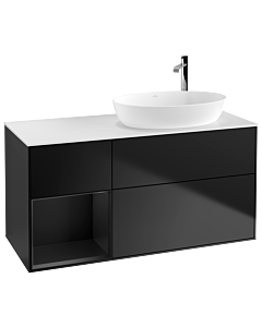 Villeroy und Boch Finion Waschtischunterschrank F921PDPD 120cm, Abdeckplatte white matt, Regale Black matt lacquer, Black matt lacquer