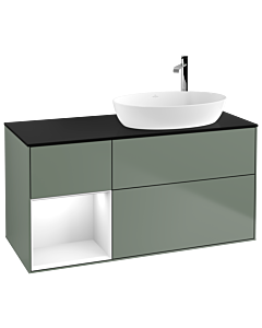 Villeroy und Boch Finion Villeroy und Boch F922GFGM 120cm, plaque de finition noir mat, étagères laqué blanc brillant, Olive Matt Lacquer