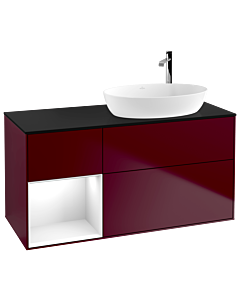 Villeroy und Boch Finion Waschtischunterschrank F922GFHB 120cm, Abdeckplatte black matt, Regale Glossy white lacquer, Peony Matt