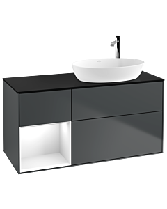 Villeroy und Boch Finion Waschtischunterschrank F922GFHG 120cm, Abdeckplatte black matt, Regale Glossy white lacquer, Midnight Blue Matt Lacquer