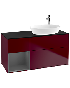 Villeroy und Boch Finion Villeroy und Boch F922GKHB 120cm, plaque de recouvrement noir mat, étagères laqué mat anthracite, Peony Matt