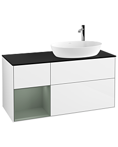 Villeroy und Boch Finion Villeroy und Boch F922GMGF 120cm, plaque de recouvrement noir mat, étagères laqué olive mat, laqué blanc brillant