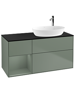 Villeroy und Boch Finion Waschtischunterschrank F922GMGM 120cm, Abdeckplatte black matt, Regale Olive matt lacquer, Olive Matt Lacquer