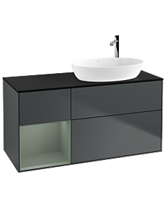 Villeroy und Boch Finion Villeroy und Boch F922GMHG 120cm, plaque de finition noir mat, étagères olive laqué mat, Midnight Blue Matt Lacquer