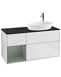 Villeroy und Boch Finion Waschtischunterschrank F922GMMT 120cm, Abdeckplatte black matt, Regale Olive matt lacquer, White matt lacquer