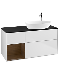 Villeroy und Boch Finion Waschtischunterschrank F922GNMT 120cm, Abdeckplatte black matt, Regale Walnut Veneer, White matt lacquer