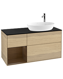 Villeroy und Boch Finion Waschtischunterschrank F922GNPC 120cm, Abdeckplatte black matt, Regale Walnut Veneer, Oak Veneer