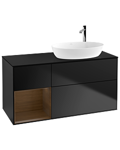 Villeroy und Boch Finion Villeroy und Boch F922GNPD 120cm, plaque de recouvrement noir mat, étagères Walnut Veneer , laqué noir mat