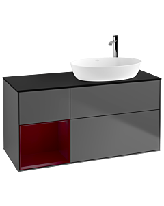 Villeroy und Boch Finion Waschtischunterschrank F922HBGK 120cm, Abdeckplatte black matt, Regale Peony matt lacquer, Anthracite matt