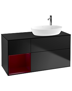 Villeroy und Boch Finion Villeroy und Boch F922HBPD 120cm, plaque de recouvrement noire mate, étagères Peony laqué mat, laqué noir mat