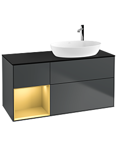 Villeroy und Boch Finion Waschtischunterschrank F922HFHG 120cm, Abdeckplatte black matt, Regale Gold matt lacquer, Midnight Blue Matt Lacquer