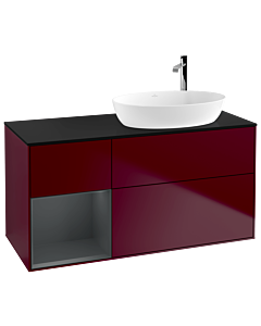 Villeroy und Boch Finion Waschtischunterschrank F922HGHB 120cm, Abdeckplatte black matt, Regale Midnight matt lacquer, Peony Matt
