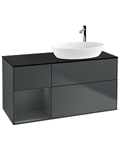 Villeroy und Boch Finion Waschtischunterschrank F922HGHG 120cm, Abdeckplatte black matt, Regale Midnight matt lacquer, Midnight Blue Matt Lacquer