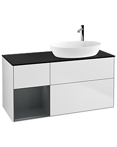 Villeroy und Boch Finion Waschtischunterschrank F922HGMT 120cm, Abdeckplatte black matt, Regale Midnight matt lacquer, White matt lacquer