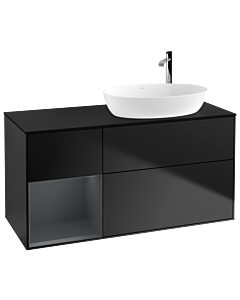 Villeroy und Boch Finion Villeroy und Boch F922HGPD 120cm, plaque de finition noir mat, étagères laqué mat minuit, laqué noir mat