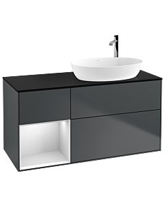 Villeroy und Boch Finion Waschtischunterschrank F922MTHG 120cm, Abdeckplatte black matt, Regale White matt lacquer, Midnight Blue Matt Lacquer
