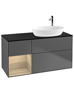 Villeroy und Boch Finion Waschtischunterschrank F922PCGK 120cm, Abdeckplatte black matt, Regale Oak Veneer, Anthracite matt