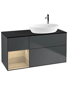 Villeroy und Boch Finion Waschtischunterschrank F922PCHG 120cm, Abdeckplatte black matt, Regale Oak Veneer, Midnight Blue Matt Lacquer