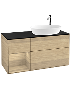 Villeroy und Boch Finion Waschtischunterschrank F922PCPC 120cm, Abdeckplatte black matt, Regale Oak Veneer, Oak Veneer