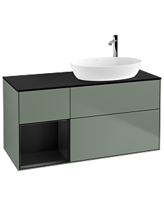 Villeroy und Boch Finion Waschtischunterschrank F922PDGM 120cm, Abdeckplatte black matt, Regale Black matt lacquer, Olive Matt Lacquer
