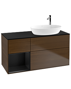 Villeroy und Boch Finion Villeroy und Boch F922PDGN 120cm, plaque de finition noir mat, étagères laqué noir mat, placage noyer