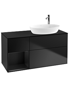 Villeroy und Boch Finion Villeroy und Boch F922PDPD 120cm, plaque de recouvrement noir mat, étagères laqué noir mat, laqué noir mat