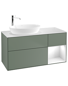 Villeroy und Boch Finion Waschtischunterschrank F931GFGM 120cm, Abdeckplatte white matt, Regale Glossy white lacquer, Olive Matt Lacquer