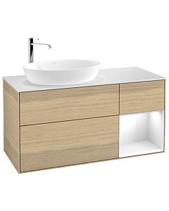 Villeroy und Boch Finion Villeroy und Boch F931GFPC 120cm, plaque de recouvrement blanc mat, étagères Laque blanche brillante, Oak Veneer