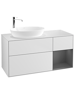 Villeroy und Boch Finion Waschtischunterschrank F931GKMT 120cm, Abdeckplatte white matt, Regale Anthracite matt lacquer, White matt lacquer