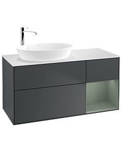 Villeroy und Boch Finion Waschtischunterschrank F931GMHG 120cm, Abdeckplatte white matt, Regale Olive matt lacquer, Midnight Blue Matt Lacquer